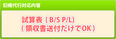 記帳代行内容：試算表（B/S P/L）（領収書送付だけでOK）