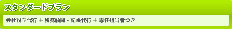 会社設立・起業　スタンダードプラン（会社設立代行+税務顧問・記帳代行+専任担当者付き）